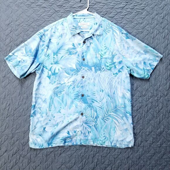 Tommy Bahama Shirt Mens L Blue Original Fit Button Down Short Sleeve Collared - Picture 1 of 10